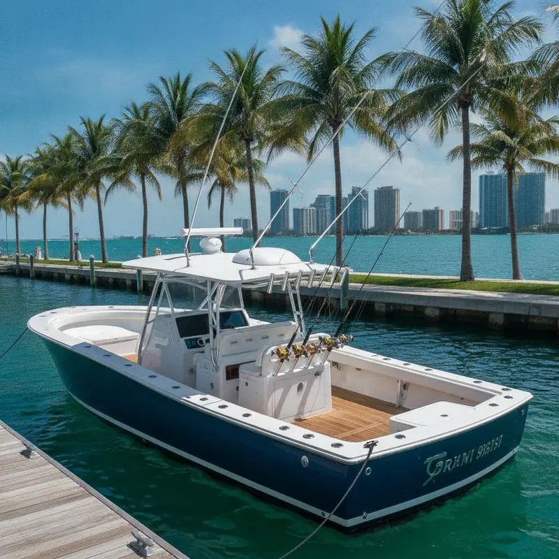 Custom center console charter boat ready for a Miami fishing trip - Nomad Fishing Charters