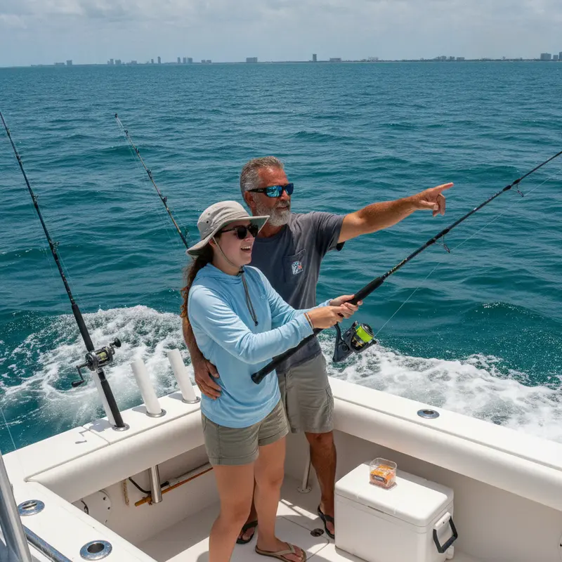 First-time angler getting ready aboard a deep sea charter in Miami, FL - Nomad Fishing Charters