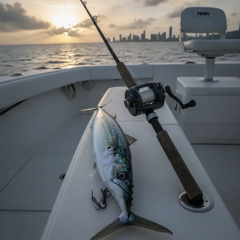 King mackerel caught on a night fishing charter off Miami, FL - Nomad Fishing Charters